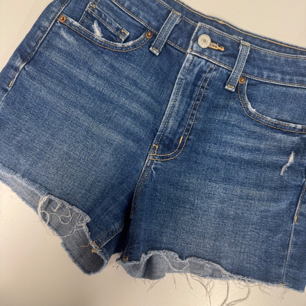 Old Navy OG Straight Denim Shorts Womens 2 Blue Excellent High Rise Raw Hem Dist